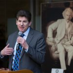 Brian Sigman, director of the Bureau of Education and Services for the Blind, speaks at the launch of CRISAccess at the Mark Twain House _ Museum