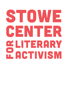 Stowe Center for Literary Activism logo with stacked red text inside speech bubble design