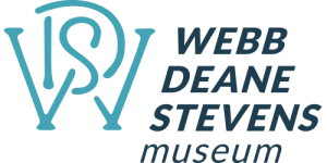 Webb Deane Stevens Museum logo featuring a stylized WDS monogram in turquoise alongside the museum name in dark blue lettering.